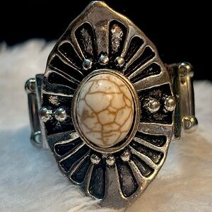 Antiqued Silver Ring Design with Tan Stone